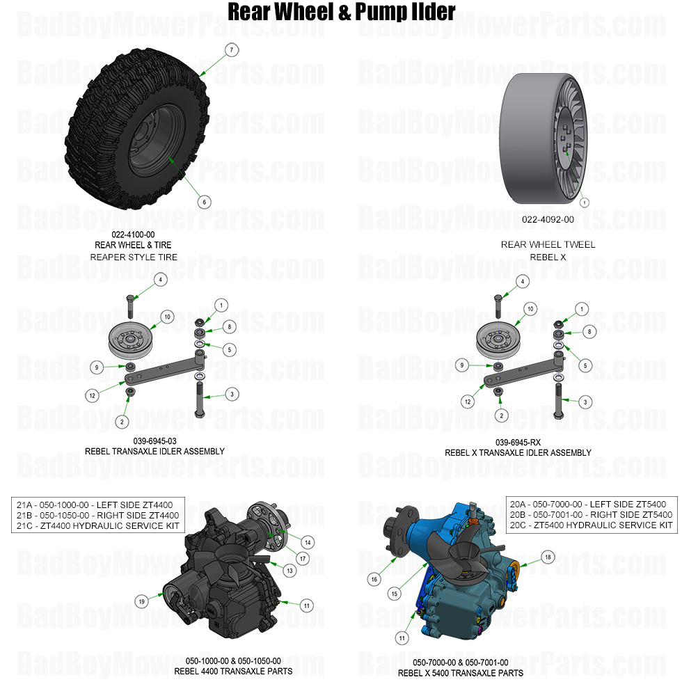 3837 - Bad Boy Mower Parts Lookup > 2025 > Rebel & Rebel X > Rear Wheel & Pump Idler